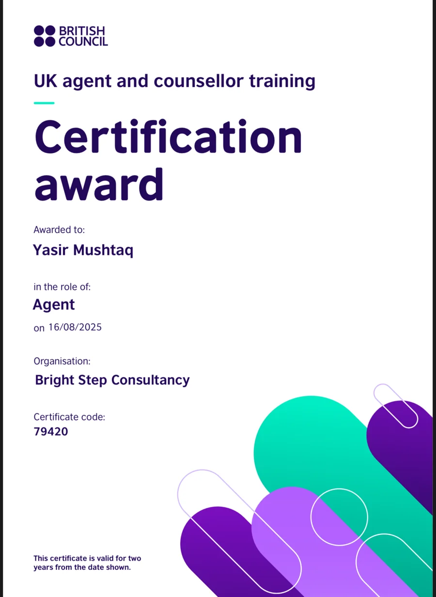 UK Agent & Counsellor Training Certificate - Bright Step Consultancy